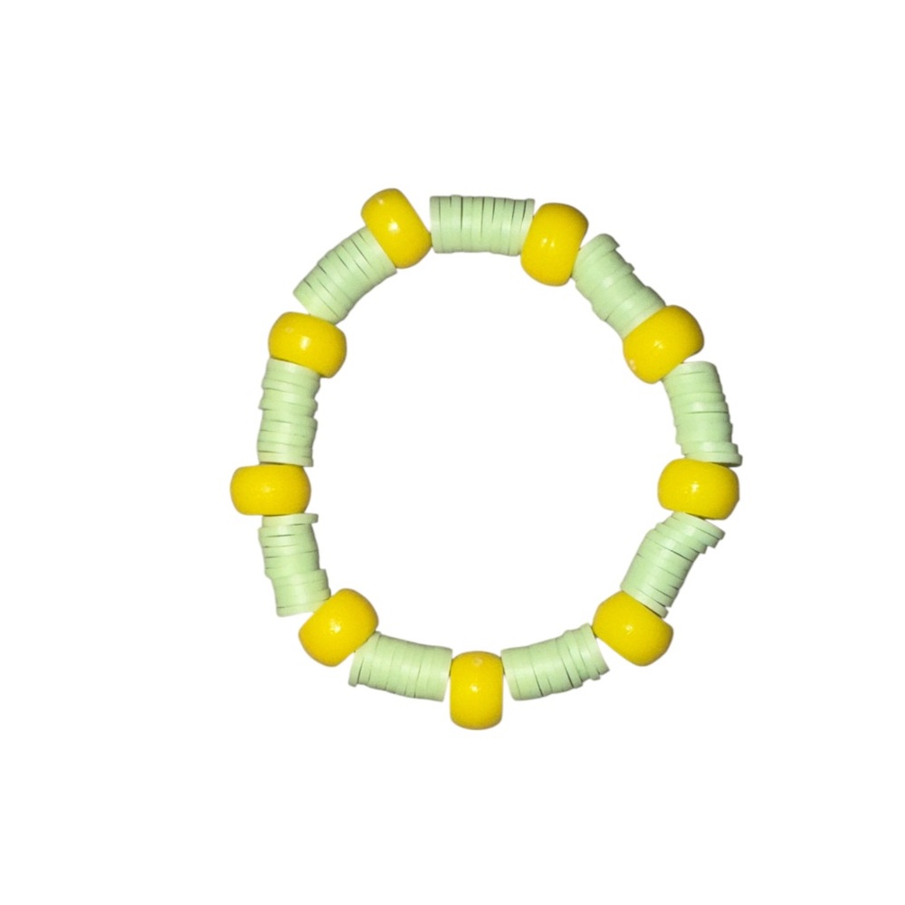 Handcrafted Pastel Green Clay Bead & Yellow Pony Beaded Bracelet